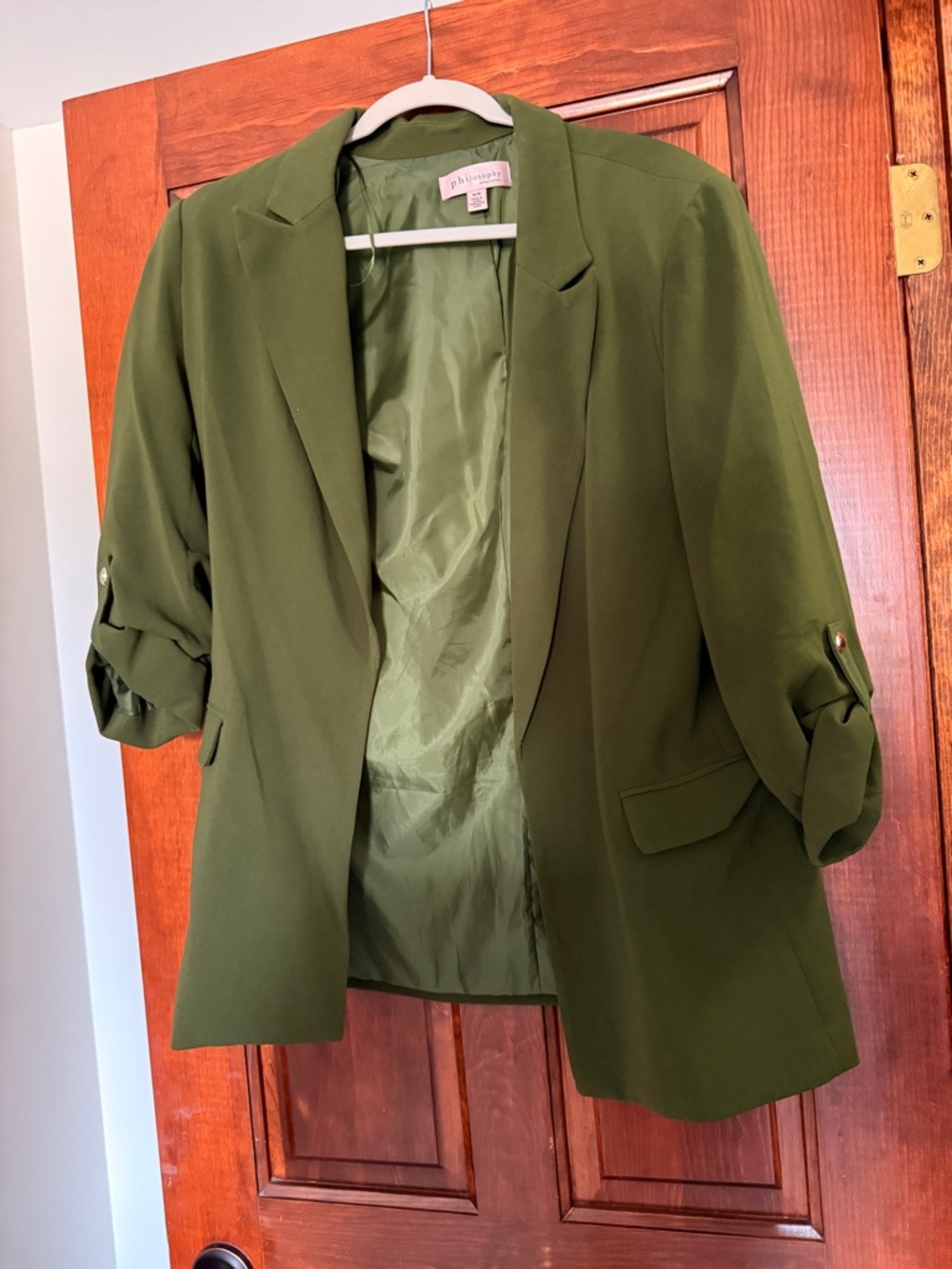 Philosophy Olive Green Roll-Sleeve Blazer